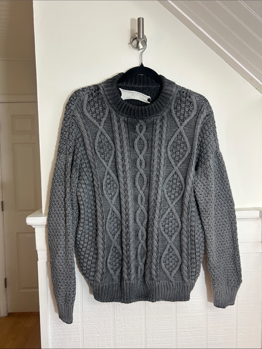 Christina Lehr Gray Cable knit Fisherman core Sweater size small 100% cotton